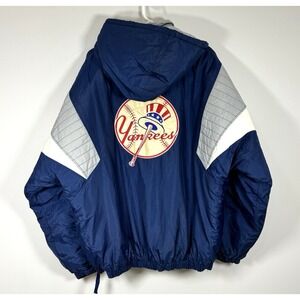 Vintage 90s Starter New York Yankees Puffer Jacket XL Hooded  1/4 Zip Logo